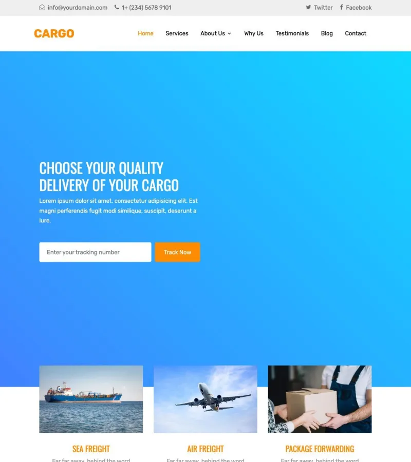 cargo website template desktop screenshot