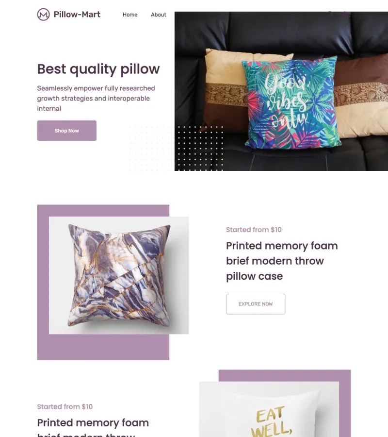 pillow-mart website template desktop screenshot