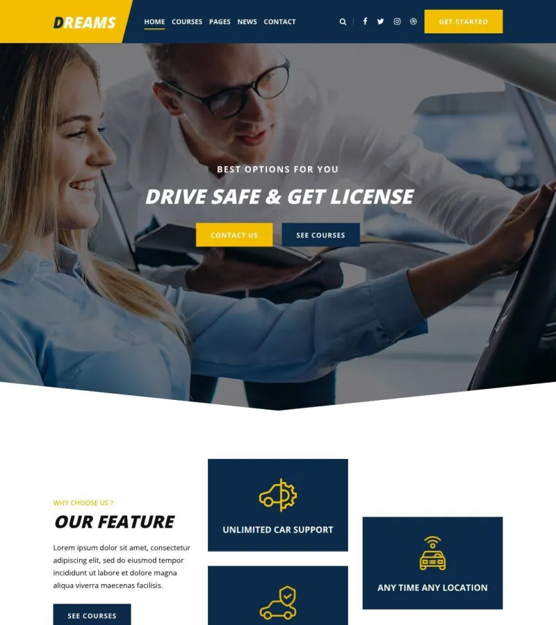 Dreams website template desktop screenshot