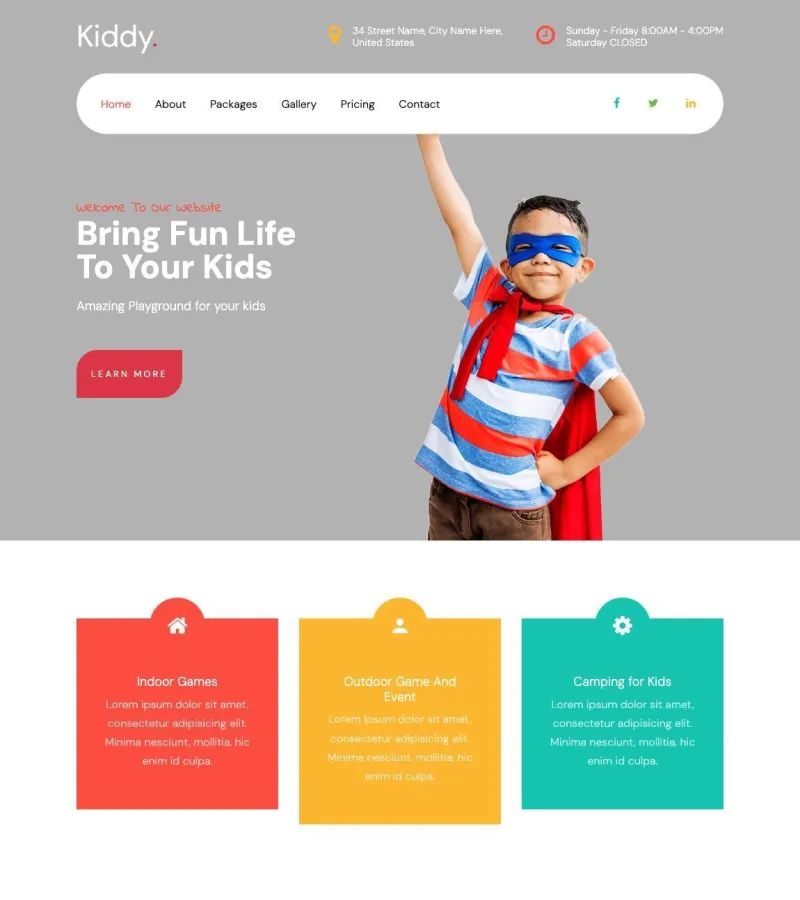 kiddy website template desktop screenshot