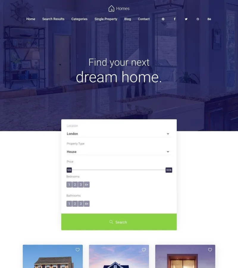 homes website template desktop screenshot