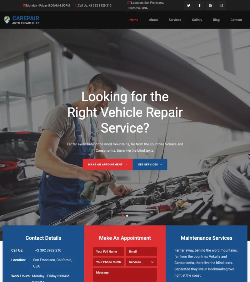 carepair website template desktop screenshot