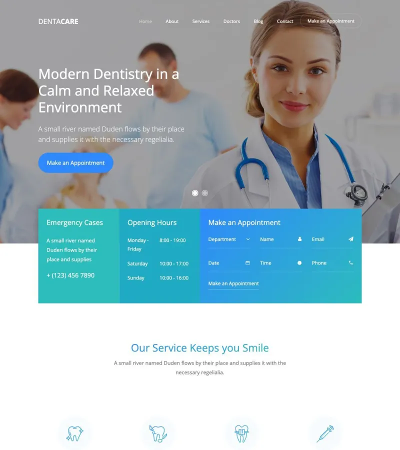 Dentacare website template desktop screenshot