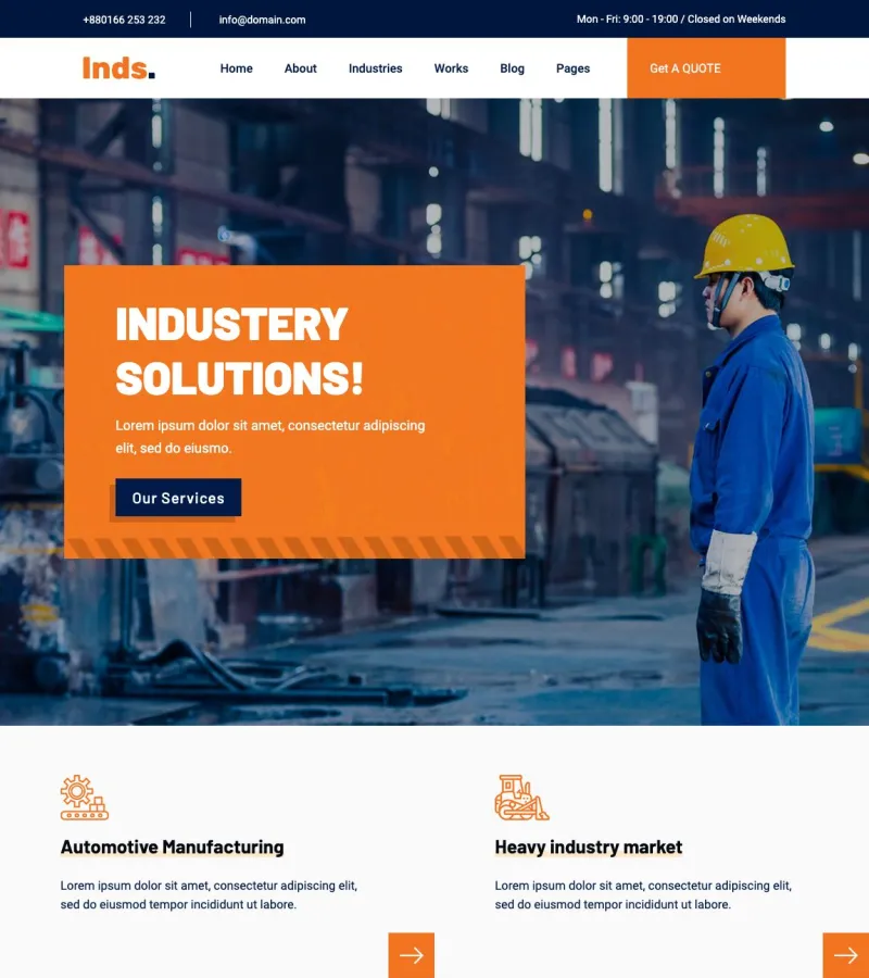inds website template desktop screenshot