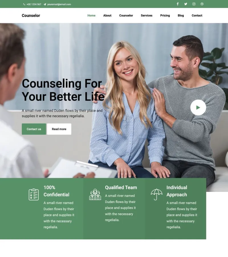 Counselor website template desktop screenshot