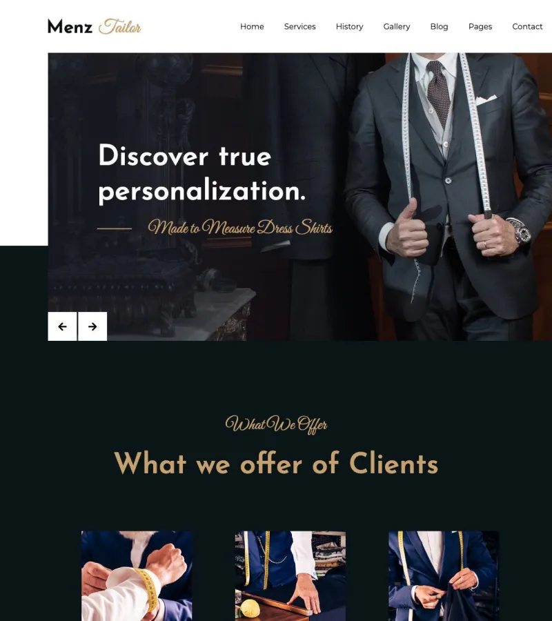 MenzTailor website template desktop screenshot