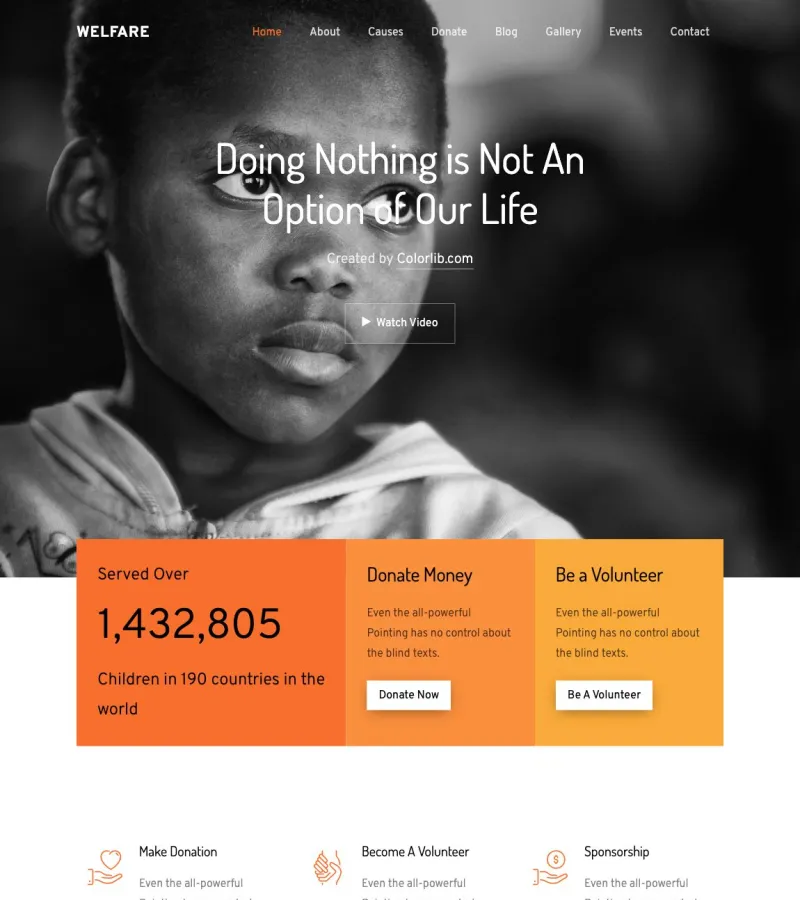 welfare website template desktop screenshot