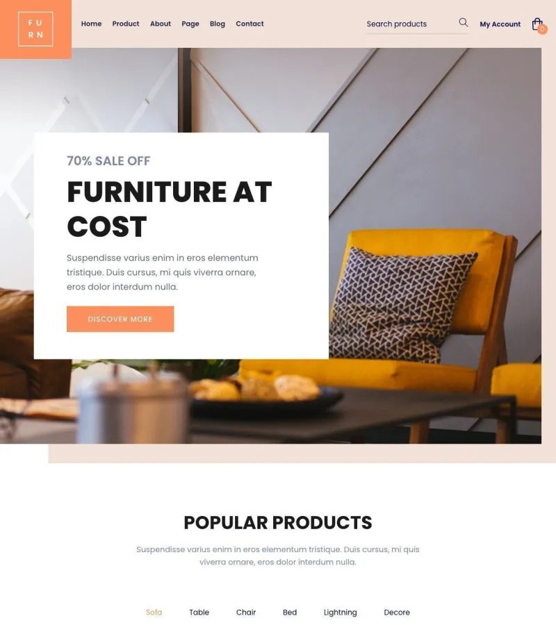 Furn website template desktop screenshot