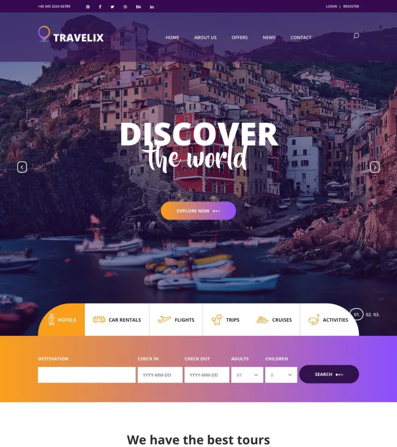 travelix website template screenshot