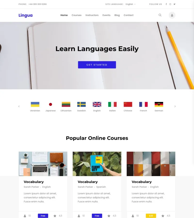 lingua website template desktop screenshot