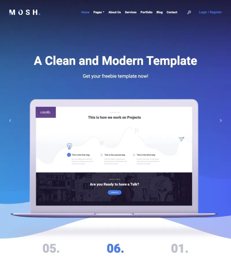 Mosh Creative Agency website template desktop screenshot