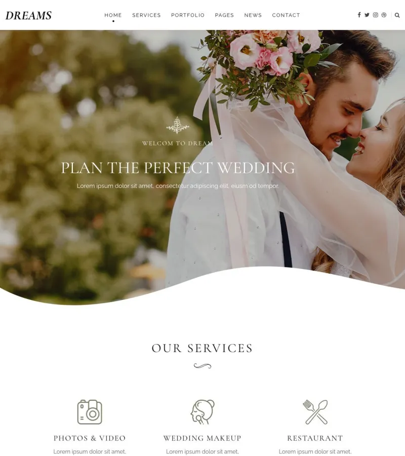 WeddingDreams website template desktop screenshot