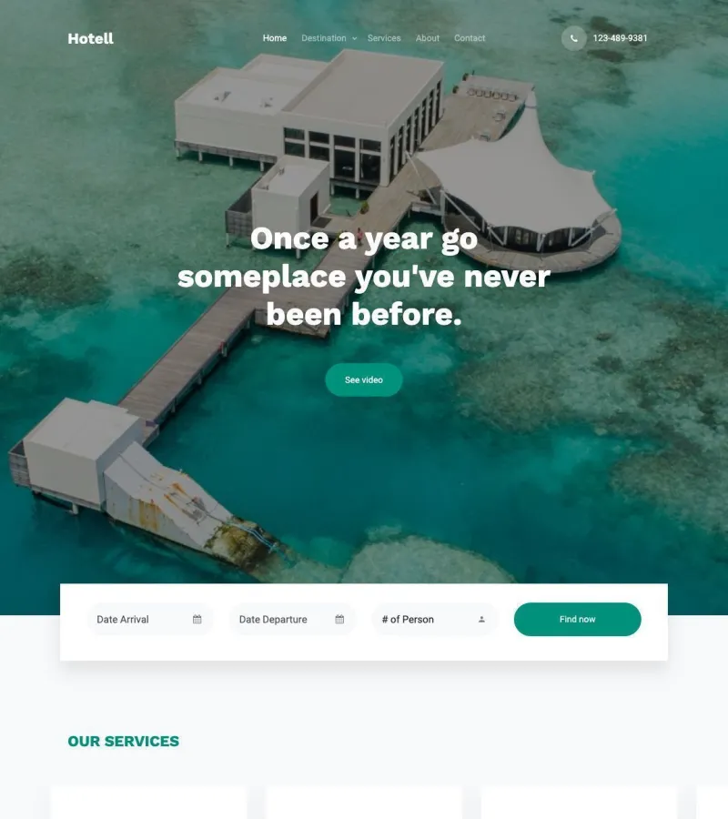 Hotell website template desktop screenshot