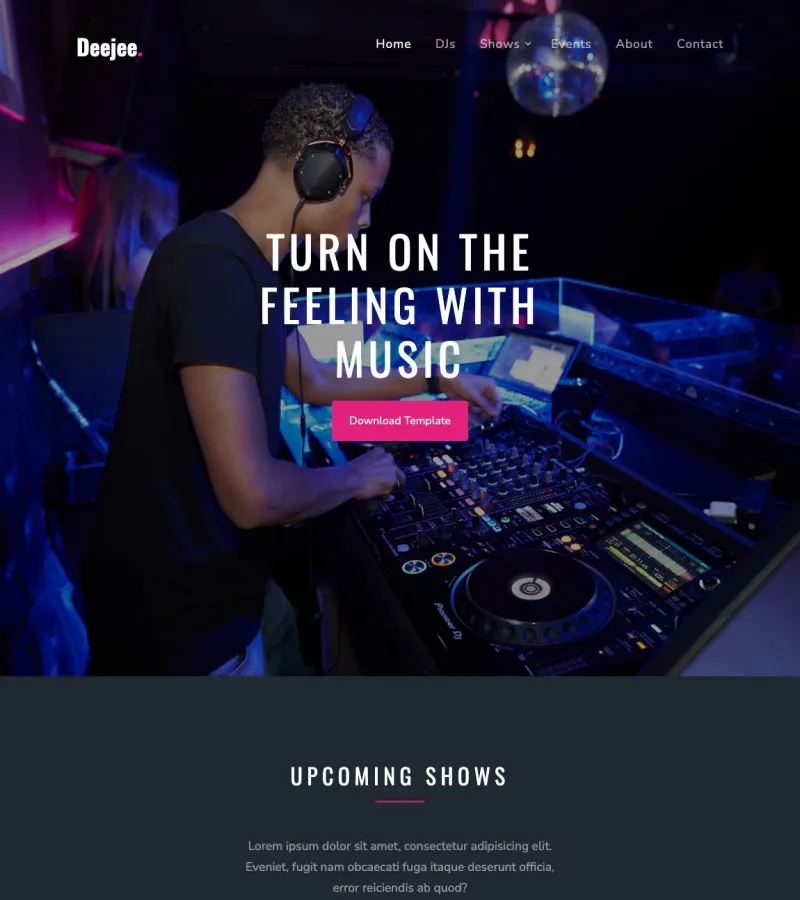 Deejee website template desktop screenshot