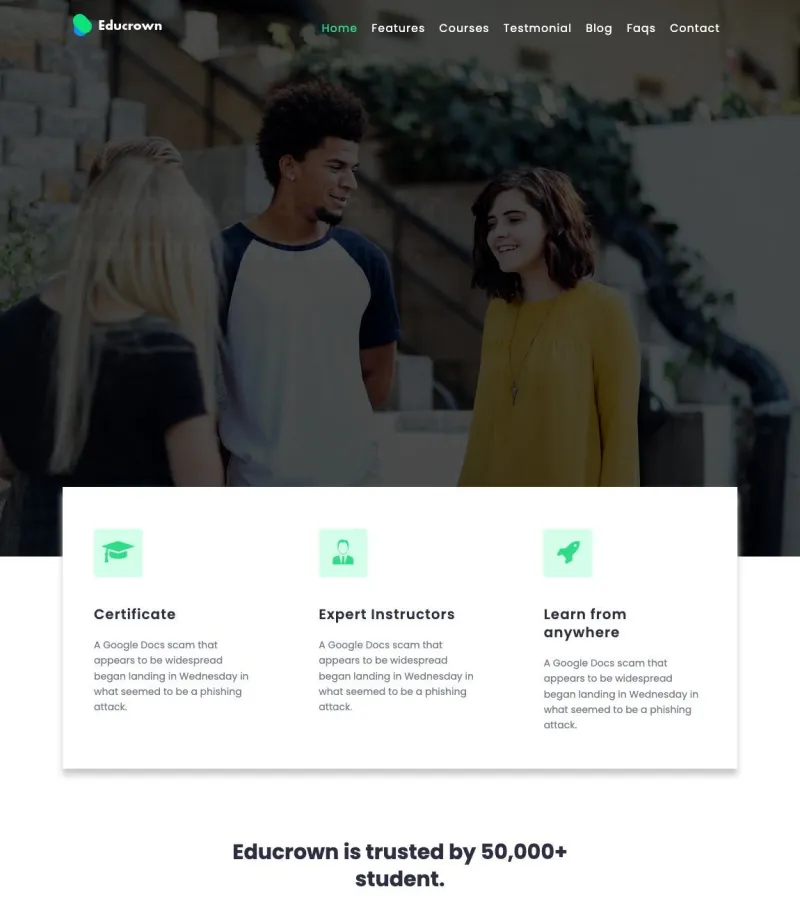 educrown website template desktop screenshot