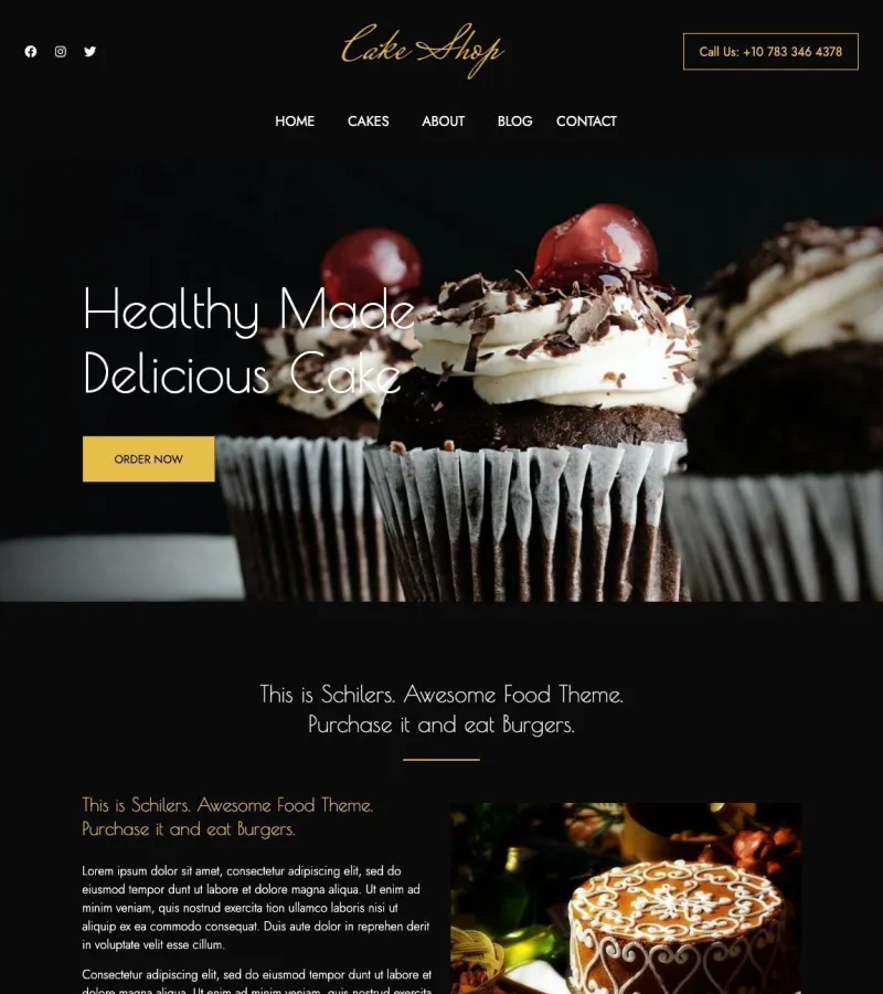 Cakeshop website template desktop screenshot