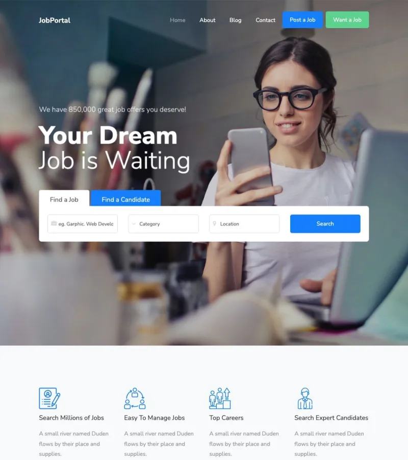jobportal website template desktop screenshot