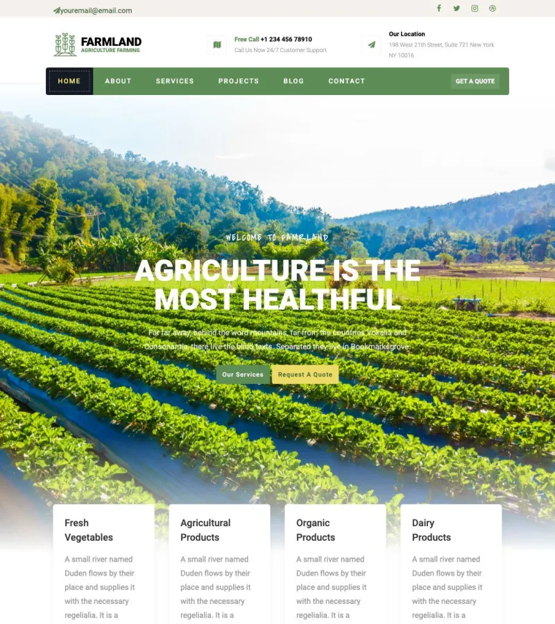 Farmland website template desktop screenshot