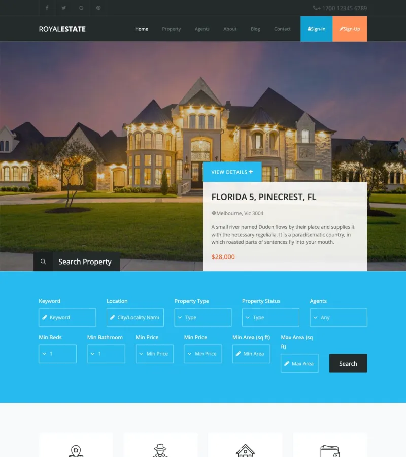 royalestate website template desktop screenshot