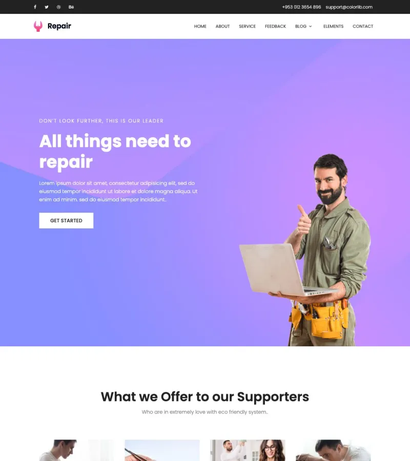 repair website template desktop screenshot