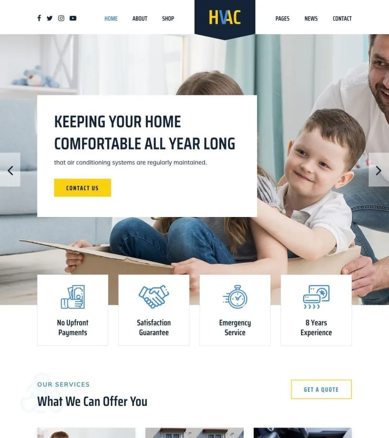 hvacompany website template desktop screenshot