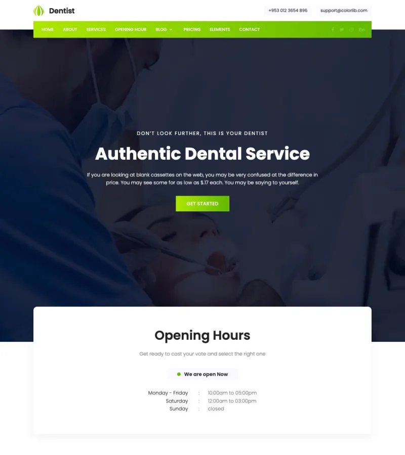 Dentist website template desktop screenshot