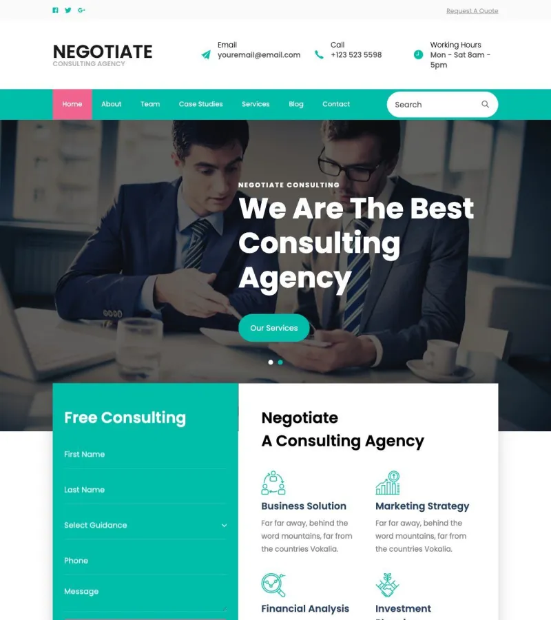 negotiate website template screenshot