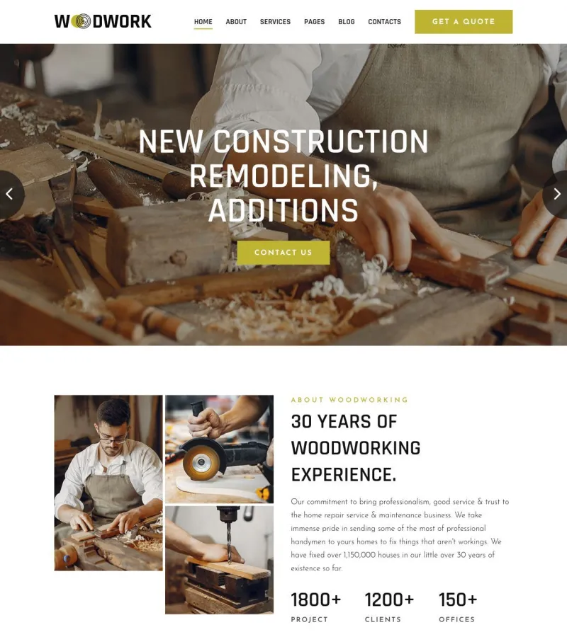 Woodwork website template desktop screenshot
