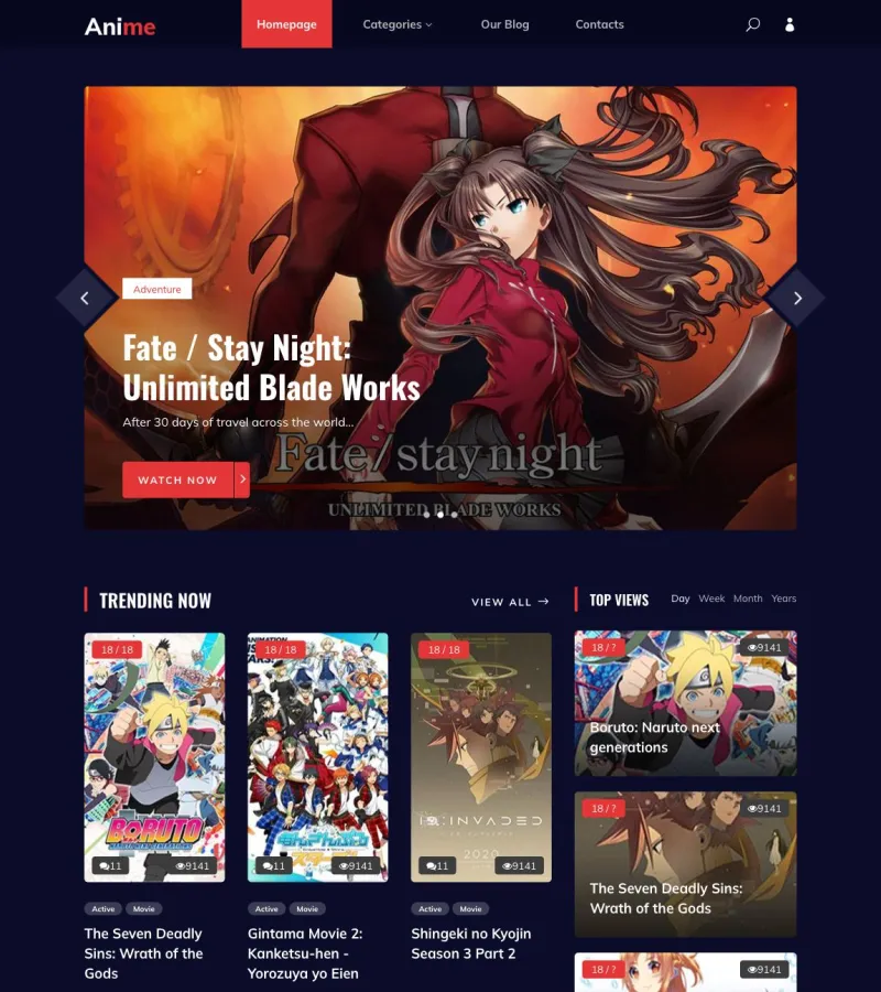 anime website template desktop screenshot