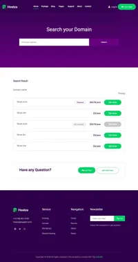 hostza mini website template desktop screenshot