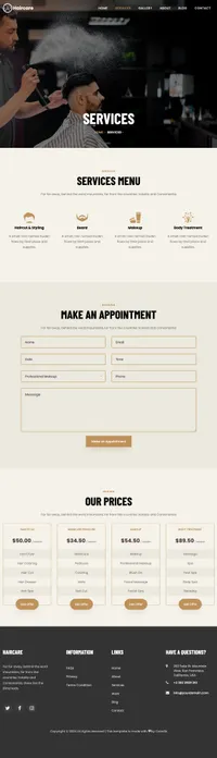haircare mini website template desktop screenshot