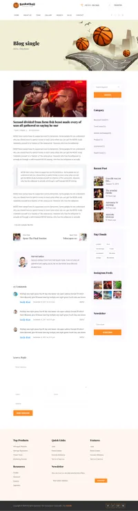 basketball mini website template desktop screenshot