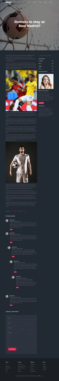 soccer mini website template desktop screenshot