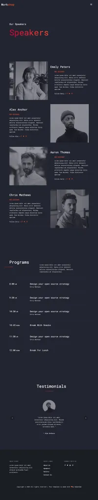workshop mini website template desktop screenshot